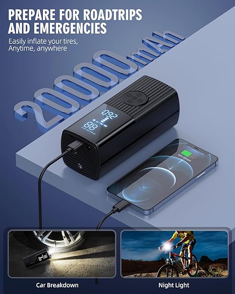 Hafuloky Tire Inflator Portable Air Compressor - 180PSI & 20000mAh Portable Air Pump, Accurate Pressure LCD Display, 3X Fast Inflation for Cars, Bikes & Motorcycle Tires, Balls. P008