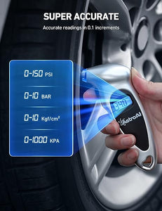 AstroAI Digital Tire Pressure Gauge 150 PSI 4 Settings for Car Truck Bicycle with Backlight LCD and Non-Skid Grip Car Accessories, Silver (1 Pack)