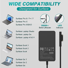 Load image into Gallery viewer, 65W Surface Pro Laptop Charger for Microsoft Surface Pro 9, 8, 7+, 7, 6, 5, 4, 3, X, Windows Surface Laptop 5, 4, 3, 2, 1 Studio, Surface Go Tablet, Surface Book 3, 2, 1, Support 44W, 36W, LED, 10FT