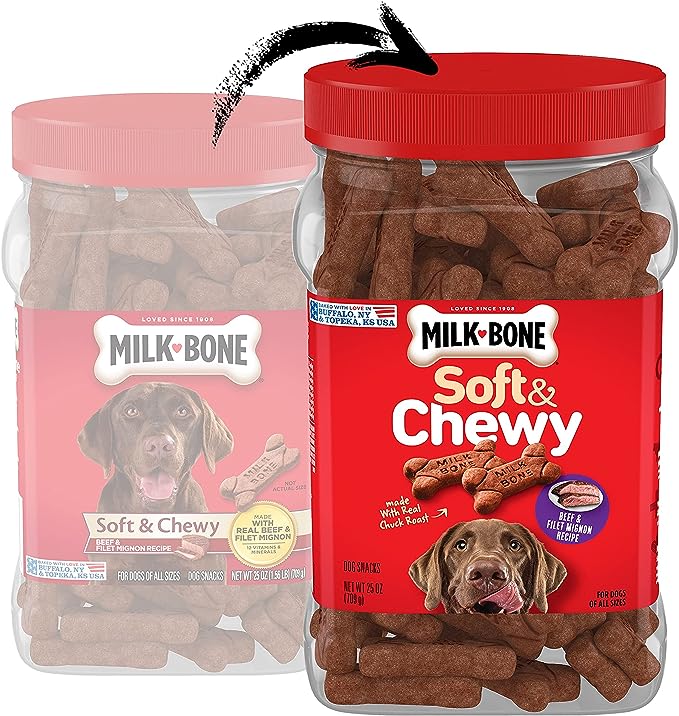 Milk-Bone Soft & Chewy Dog Treats, Beef & Filet Mignon Recipe, 25 Ounce
