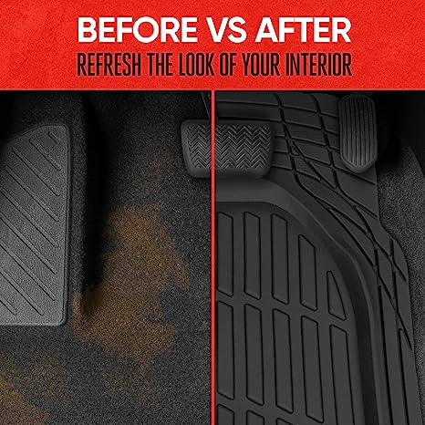Motor Trend FlexTough Floor Mats for Cars, Black Deep Dish All-Weather Car Mats, Waterproof Trim-To Fit Automotive Floor Mats for Cars Trucks SUV, Universal Floor Liner Car Accessories