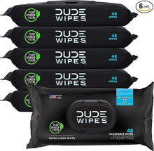 Load image into Gallery viewer, DUDE Wipes - Flushable Wipes - 6 Pack, 288 Wipes - Unscented Extra-Large Adult Wet Wipes - Vitamin-E &amp; Aloe for at-Home Use - Septic and Sewer Safe
