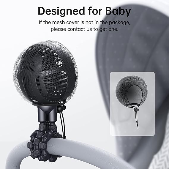 GUSGU Stroller Fan Battery Operated, Small Portable Fan with Mesh Cover for Baby, USB Rechargeable and Handheld Cooling Fan with Flexible Tripod Clip-on for Travel, Car Seat, Camping, and Bedroom