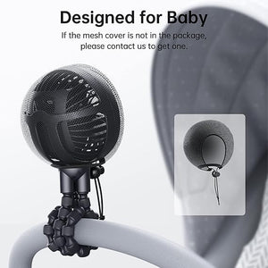 GUSGU Stroller Fan Battery Operated, Small Portable Fan with Mesh Cover for Baby, USB Rechargeable and Handheld Cooling Fan with Flexible Tripod Clip-on for Travel, Car Seat, Camping, and Bedroom