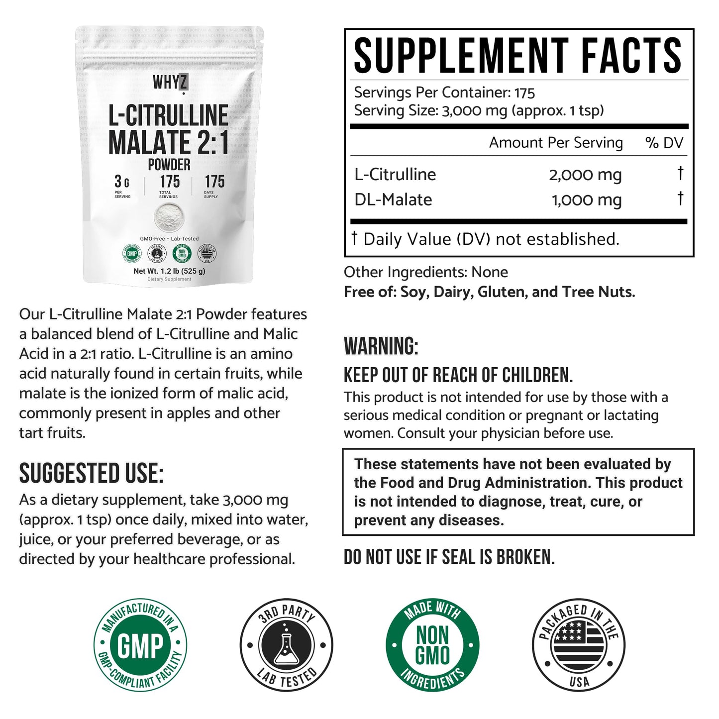 L-Citrulline Malate 2 : 1 Powder Unflavored L Citrulline Malate Nitrate-Rich Dissolves…