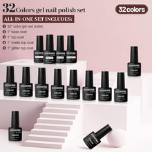 Load image into Gallery viewer, JODSONE 36 PCS Gel Nail Polish Set-32 Colors Gel Polish Kit Base Coat Glossy Matte and Glitter Top Coat Nail Polish Set Green Blue Red Pink Collection Gifts for Women