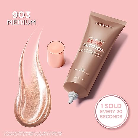 L’Oréal Paris Makeup True Match Lumi Glotion, Natural Glow Enhancer, Illuminator Highlighter Skin Tint, for an All Day Radiant Glow, Medium, 1.35 Ounces