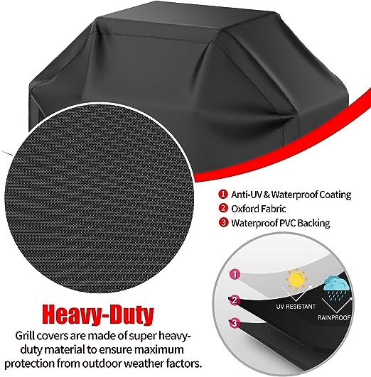 Grill Cover, BBQ Grill Cover, Waterproof, Weather Resistant, Rip-Proof, Anti-UV, Fade Resistant, with Hook-and-loop and Strap, Gas Grill Cover for Weber,Char Broil,Nexgrill Grills, etc. 58 inch, Black