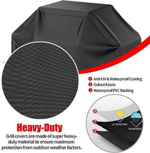 Load image into Gallery viewer, Grill Cover, BBQ Grill Cover, Waterproof, Weather Resistant, Rip-Proof, Anti-UV, Fade Resistant, with Hook-and-loop and Strap, Gas Grill Cover for Weber,Char Broil,Nexgrill Grills, etc. 58 inch, Black