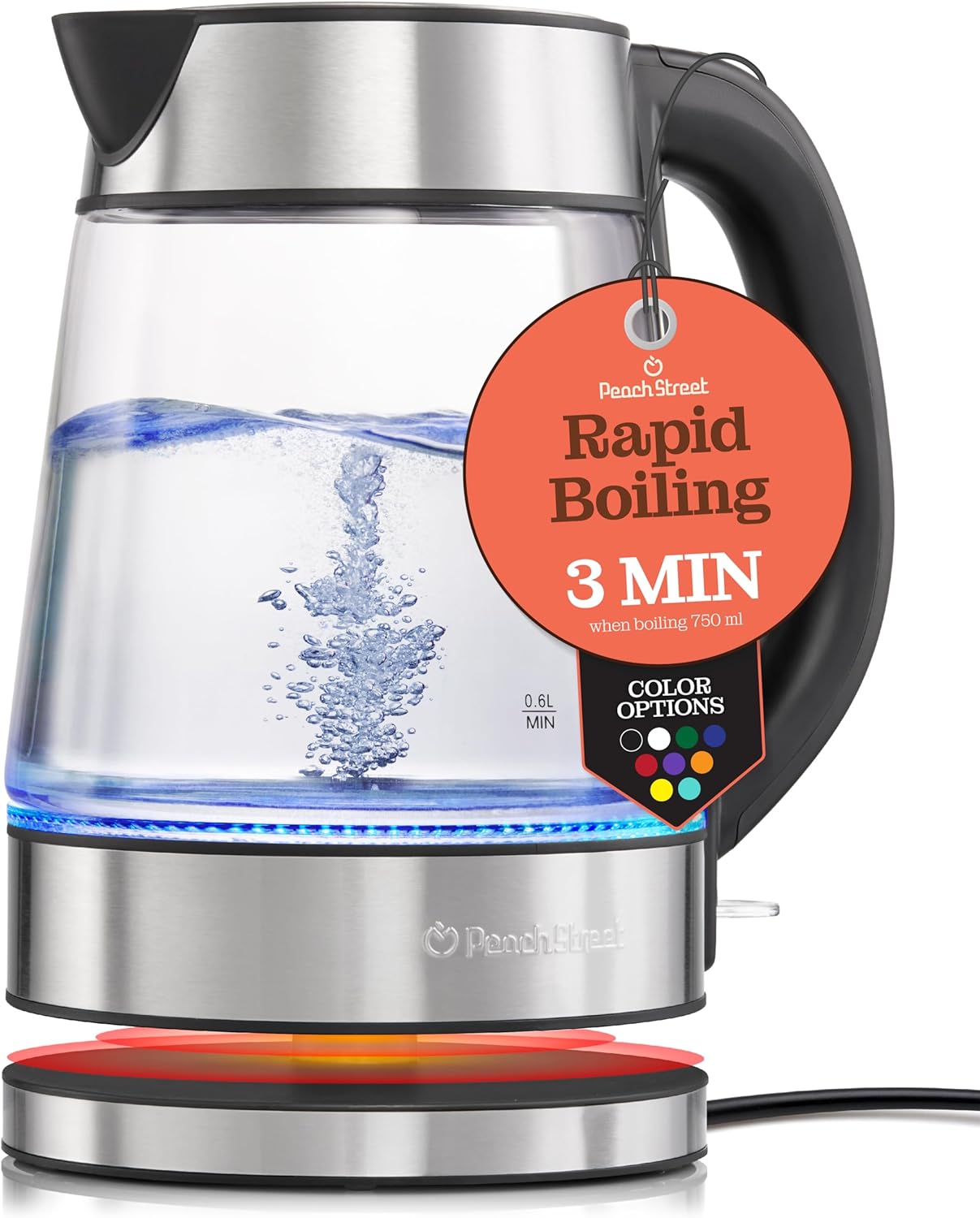 Speed-Boil Electric Kettle For Coffee & Tea - 1.7L Water Boiler 1500W, Borosilicate Glass, Easy Clean Wide Opening, Auto Shut-Off, Cool Touch Handle, LED Light. 360° Rotation, Boil Dry Protection