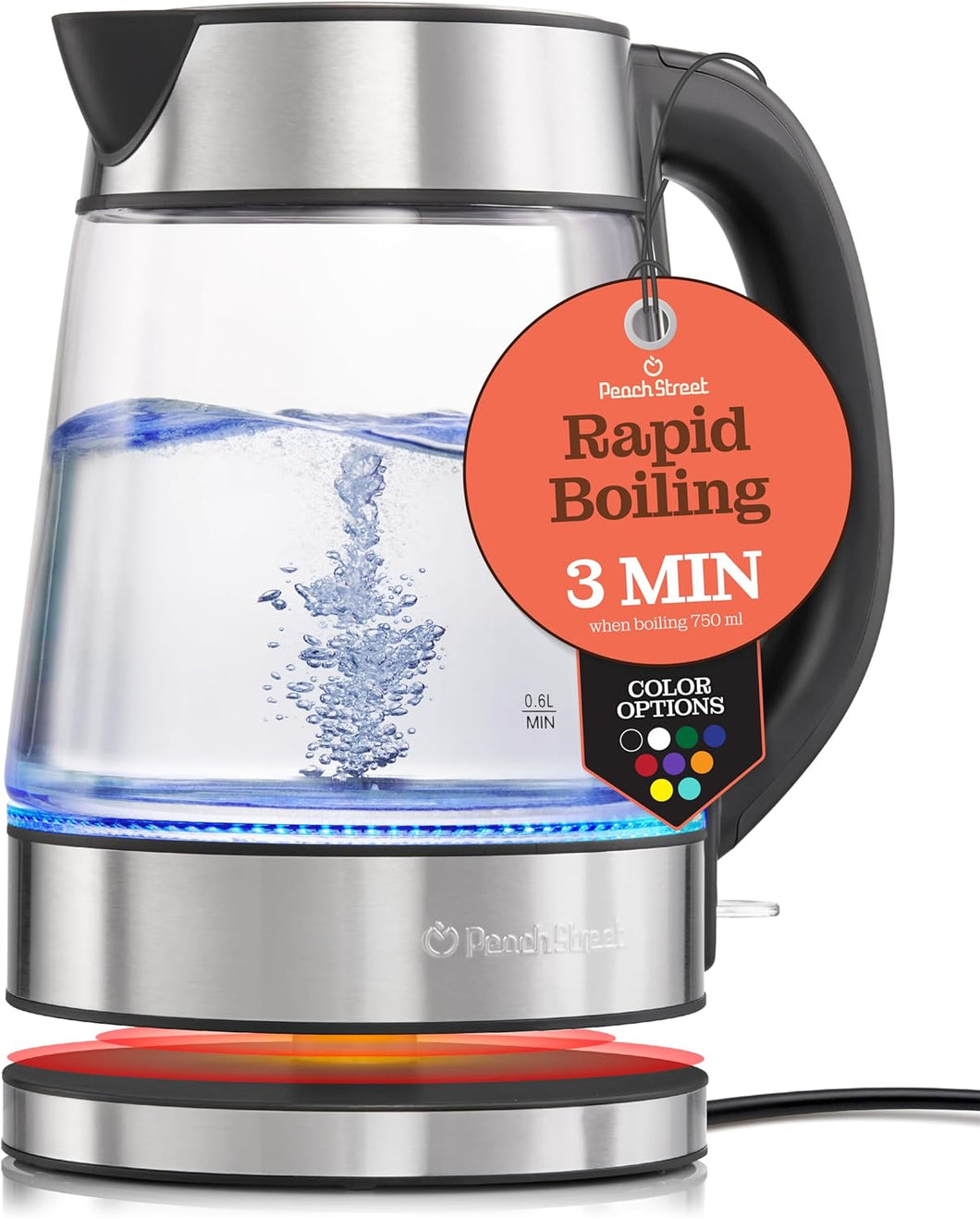 Speed-Boil Electric Kettle For Coffee & Tea - 1.7L Water Boiler 1500W, Borosilicate Glass, Easy Clean Wide Opening, Auto Shut-Off, Cool Touch Handle, LED Light. 360° Rotation, Boil Dry Protection