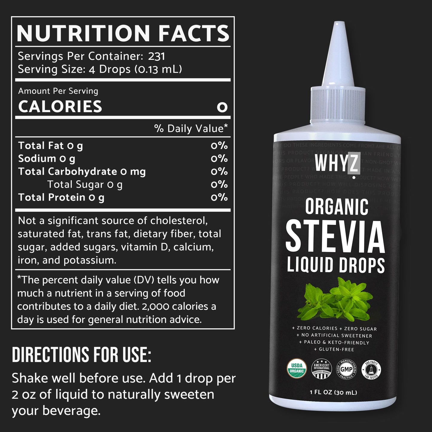 Organic Stevia Liquid Drops Pure Liquid Stevia Extract, Zero Calorie Sweetener for…