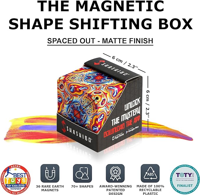 SHASHIBO Shape Shifting Box - Award-Winning, Patented Fidget Cube w/ 36 Rare Earth Magnets - Transforms Into Over 70 Shapes, Download Fun in Motion Toys Mobile App (Original Series - Spaced Out)