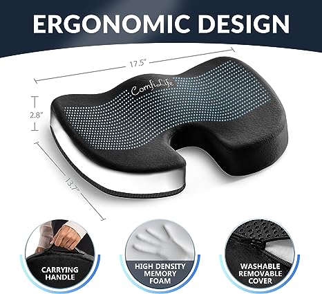 ComfiLife Gel Enhanced Seat Cushion - Non-Slip Orthopedic Gel & Memory Foam Coccyx Cushion for Tailbone Pain - Office Chair Car Seat Cushion - Sciatica & Back Pain Relief (Black)