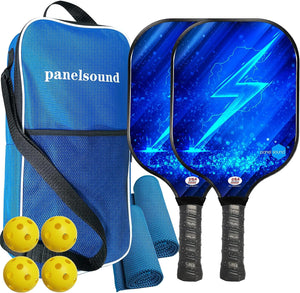 Panel Sound USAPA Approved Fiberglass Pickleball Paddles Set of 2, Lightweight Pickleball Rackets Set, 1 Carrying Case, 2 Cooling Towels & 4 Balls