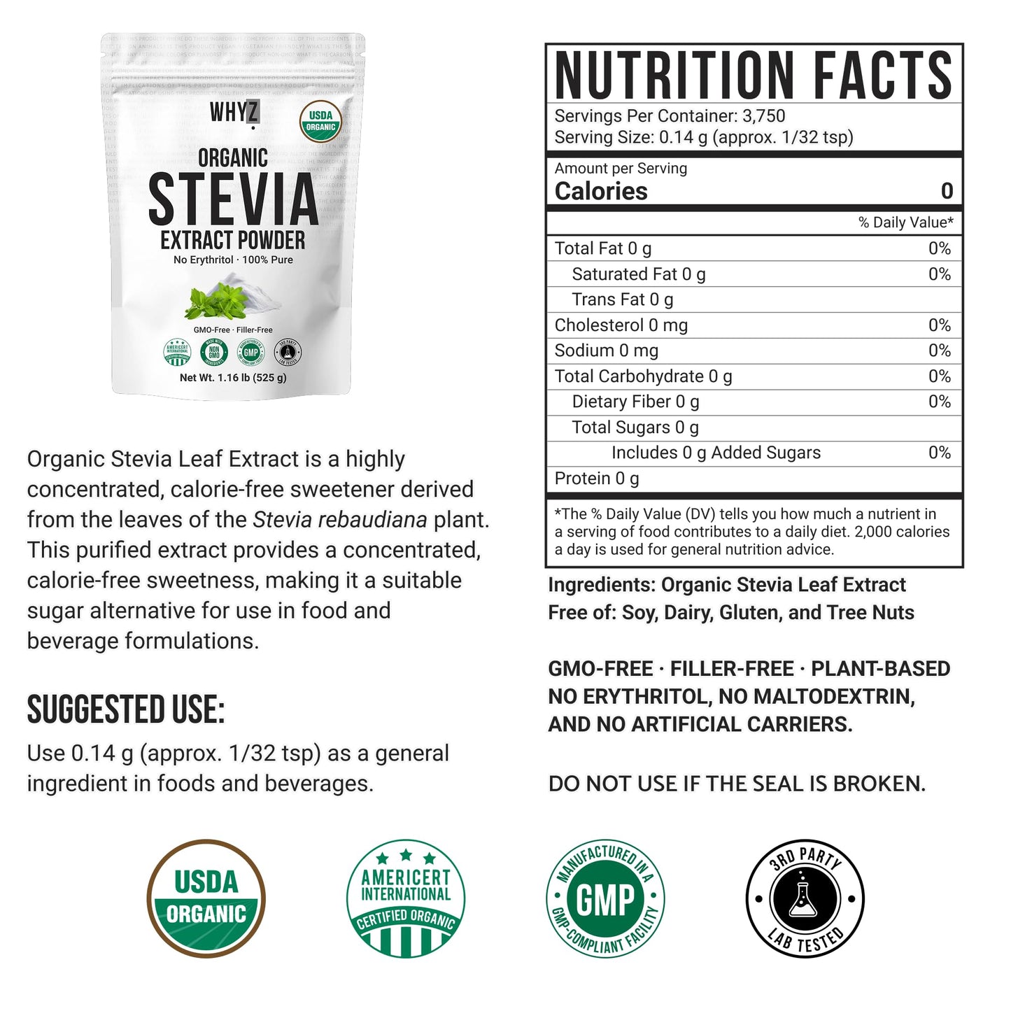 Organic Stevia Powder, 227g, Zero Calorie Pure Stevia Sweetener for Drinks, Powder for…