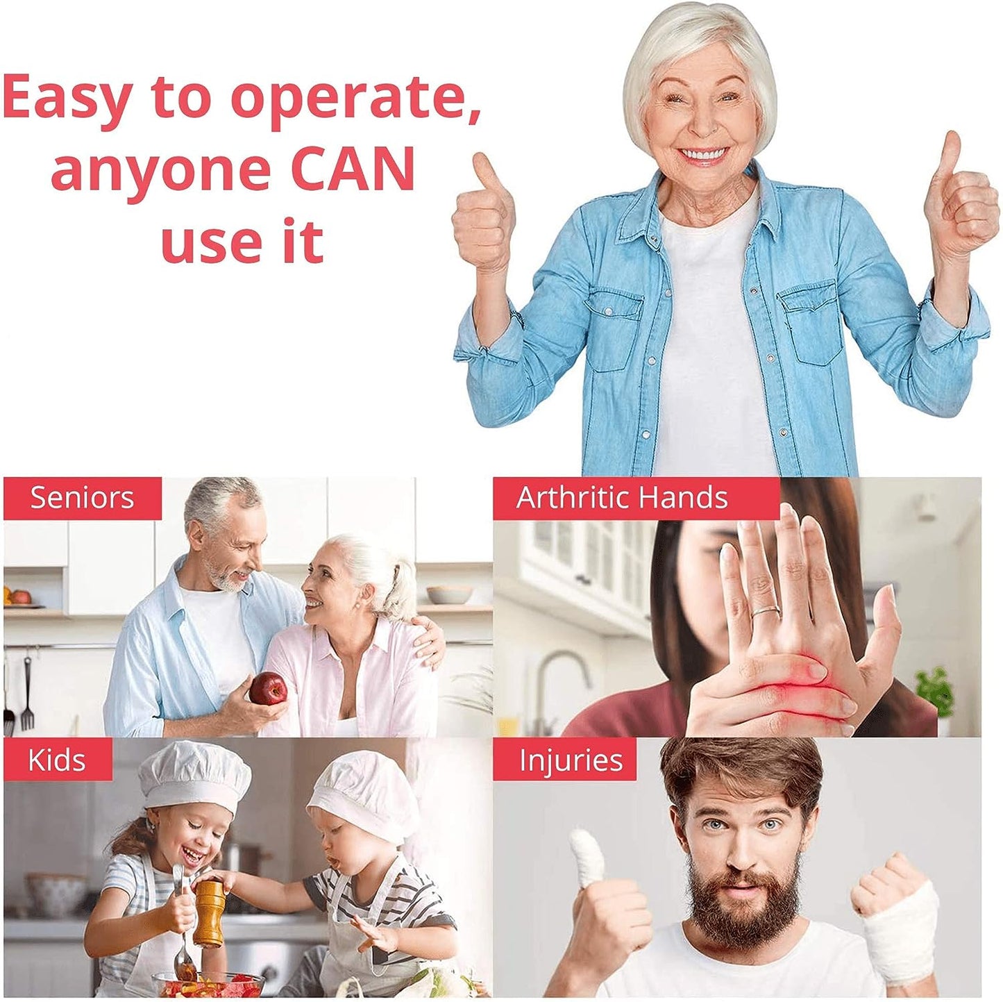 Kitchen Mama Auto Electric Can Opener: Open Your Cans with A Simple Push of Button - Automatic, Hands Free, Smooth Edge, Food-Safe, Battery Operated, YES YOU CAN (Red)