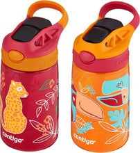 Load image into Gallery viewer, Contigo Aubrey Kids Cleanable Water Bottle with Silicone Straw and Spill-Proof Lid, Dishwasher Safe, 14oz 2-Pack, Cheetah &amp; Toucans