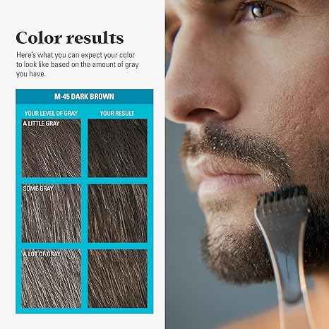 Just For Men Mustache & Beard, Beard Dye for Men with Brush Included for Easy Application, With Biotin Aloe and Coconut Oil for Healthy Facial Hair - Dark Brown, M-45, Pack of 1