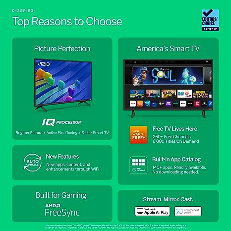 VIZIO 40-inch D-Series Full HD 1080p Smart TV with AMD FreeSync, Apple AirPlay and Chromecast Built-in, Alexa Compatibility, D40f-J09, 2022 Model