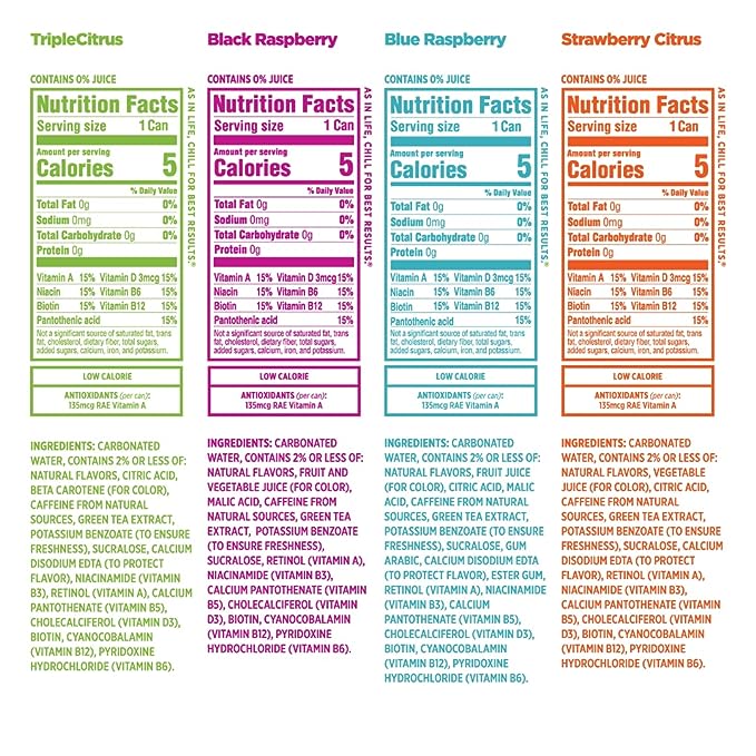Sparkling Ice +Caffeine Variety Pack-Black Raspberry/Blue Raspberry/Strawberry Citrus/Citrus Twist 12 16oz Can