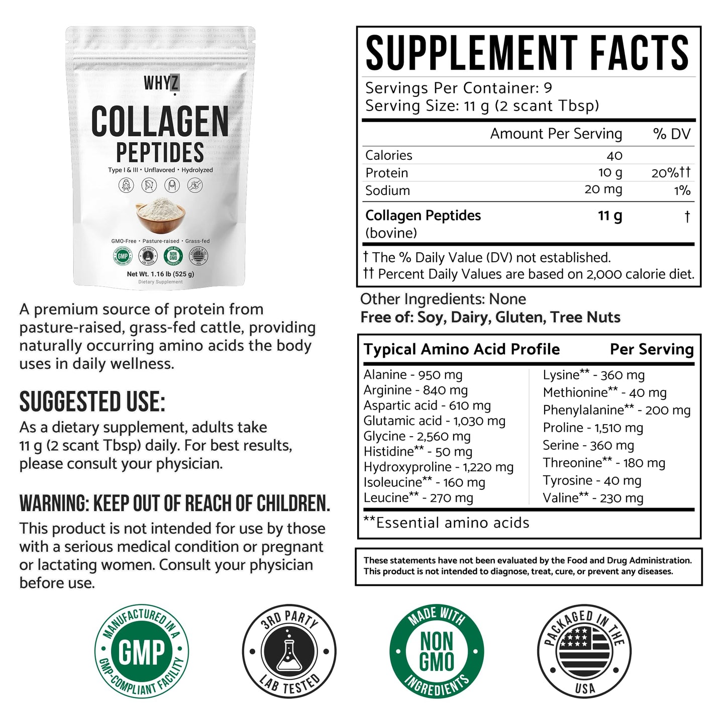 Bovine Collagen Peptides Powder Hydrolyzed Type I & III Protein, Grass-Fed Pasture-Raised…