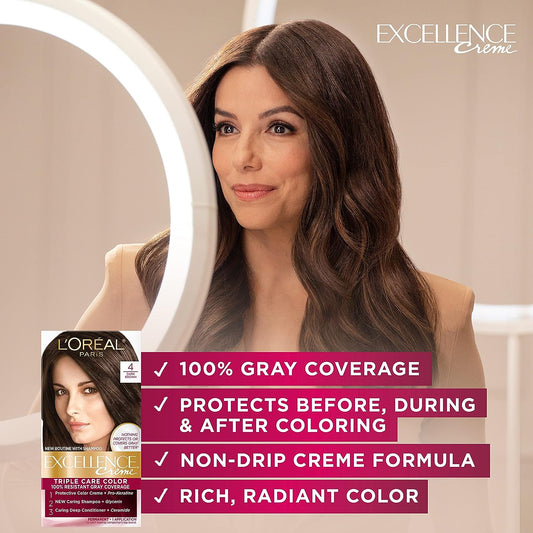 L'Oreal Paris Excellence Creme Permanent Triple Care Hair Color, 5 Medium Brown, Gray Coverage For Up to 8 Weeks, All Hair Types, Pack of 1