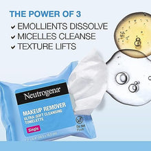 Load image into Gallery viewer, Neutrogena Makeup Remover Wipes Singles, Daily Facial Cleanser Towelettes, Gently Removes Oil &amp; Makeup, Alcohol-Free Makeup Wipes, Individually Wrapped, 20 ct