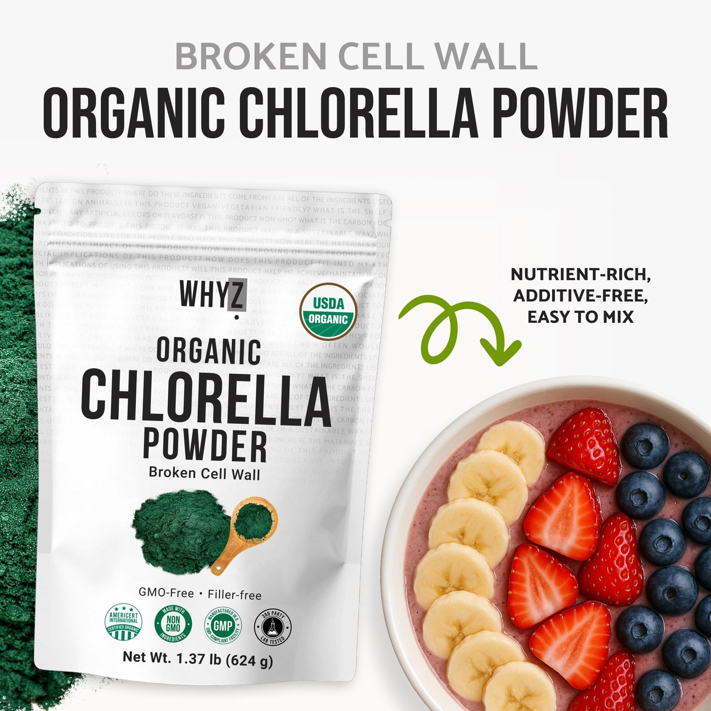 Organic Chlorella Powder, Raw, Premium Superfood Rich in Vegan Protein & Chlorophyll,…