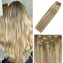 Load image into Gallery viewer, WindTouch Clip in Hair Extensions Human Hair Balayage Mixed Bleach Blonde 15Inch 70g Highlights for Blonde Remy Hair 7PCS #18P613 Gift for Women