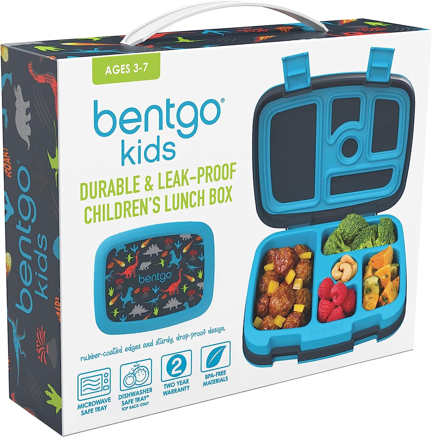 Bentgo® Kids Prints Leak-Proof, 5-Compartment Bento-Style Kids Lunch Box - Ideal Portion Sizes for Ages 3 to 7 - BPA-Free, Dishwasher Safe, Food-Safe Materials (Dinosaur)