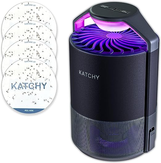 Katchy Indoor Insect Trap - Catcher & Killer for Mosquitos, Gnats, Moths, Fruit Flies - Non-Zapper Traps for Inside Your Home - Catch Insects Indoors with Suction, Bug Light & Sticky Glue (Black)