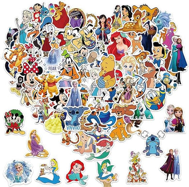 100Pcs Kids Disney Stickers Pack Princess Stickers Cute Cartoon Characters Stickers Cartoon Movie Decal Childrens Decorative Sticker for Kids Teens Adults Waterproof Vinyl Princess Stickers for Water Bottle Laptop Luggage (Cartoon Characters)