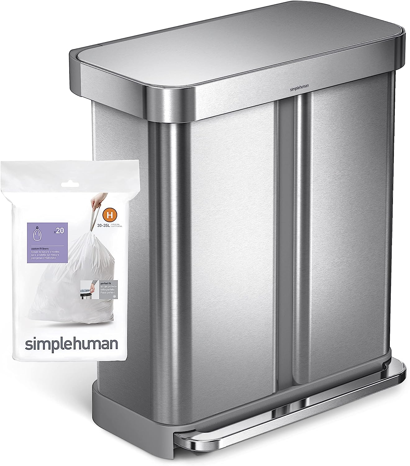 simplehuman Code H Custom Fit Drawstring Trash Bags, 100 Count, 30-35 Liter / 8-9 Gallon, White