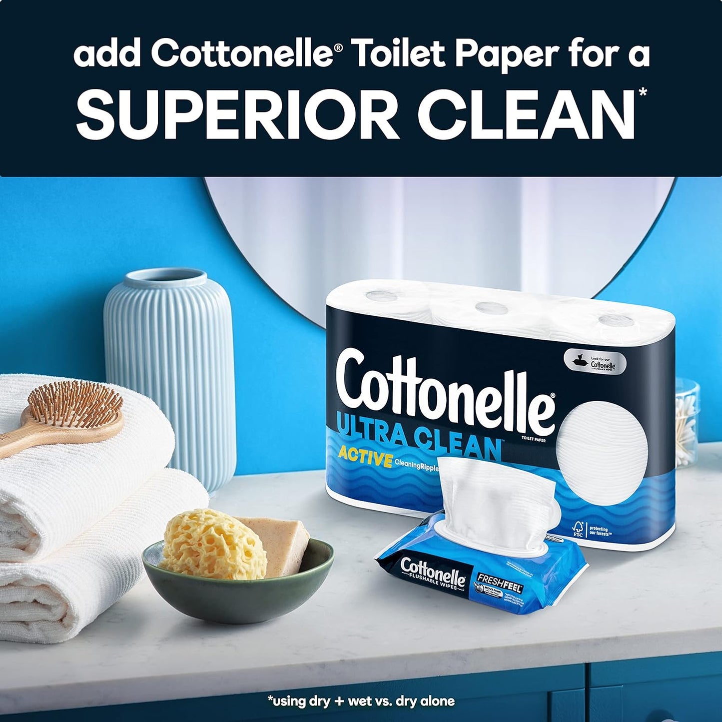 Cottonelle Freshfeel Flushable Adult Wet Wipes, 8 Flip-Top 42-Count Packs (336 Wipes Total)