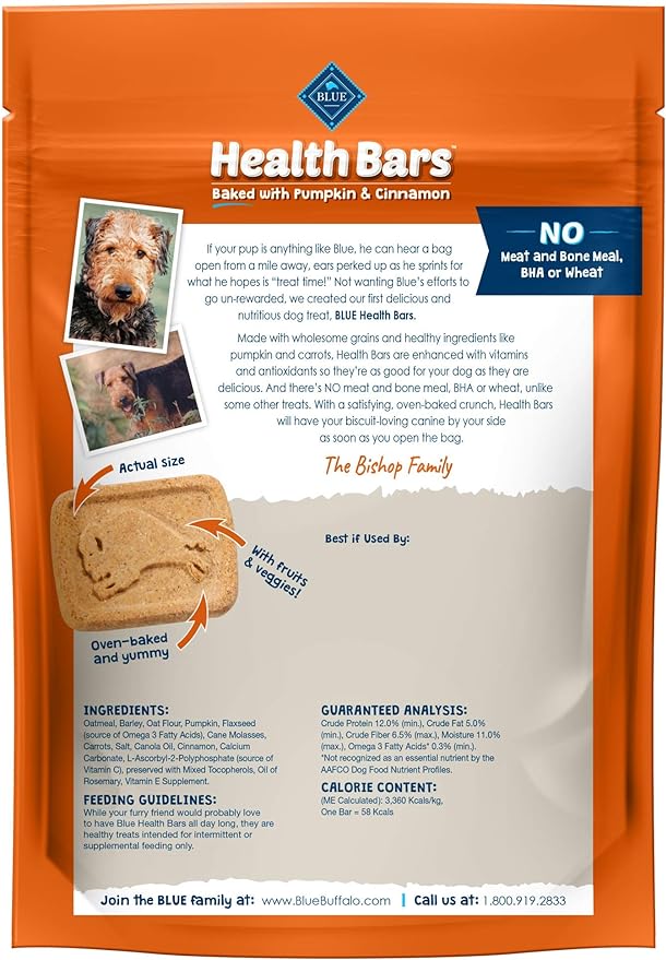 Blue Buffalo Health Bars Natural Crunchy Dog Treats Biscuits, Pumpkin & Cinnamon 16-oz Bag