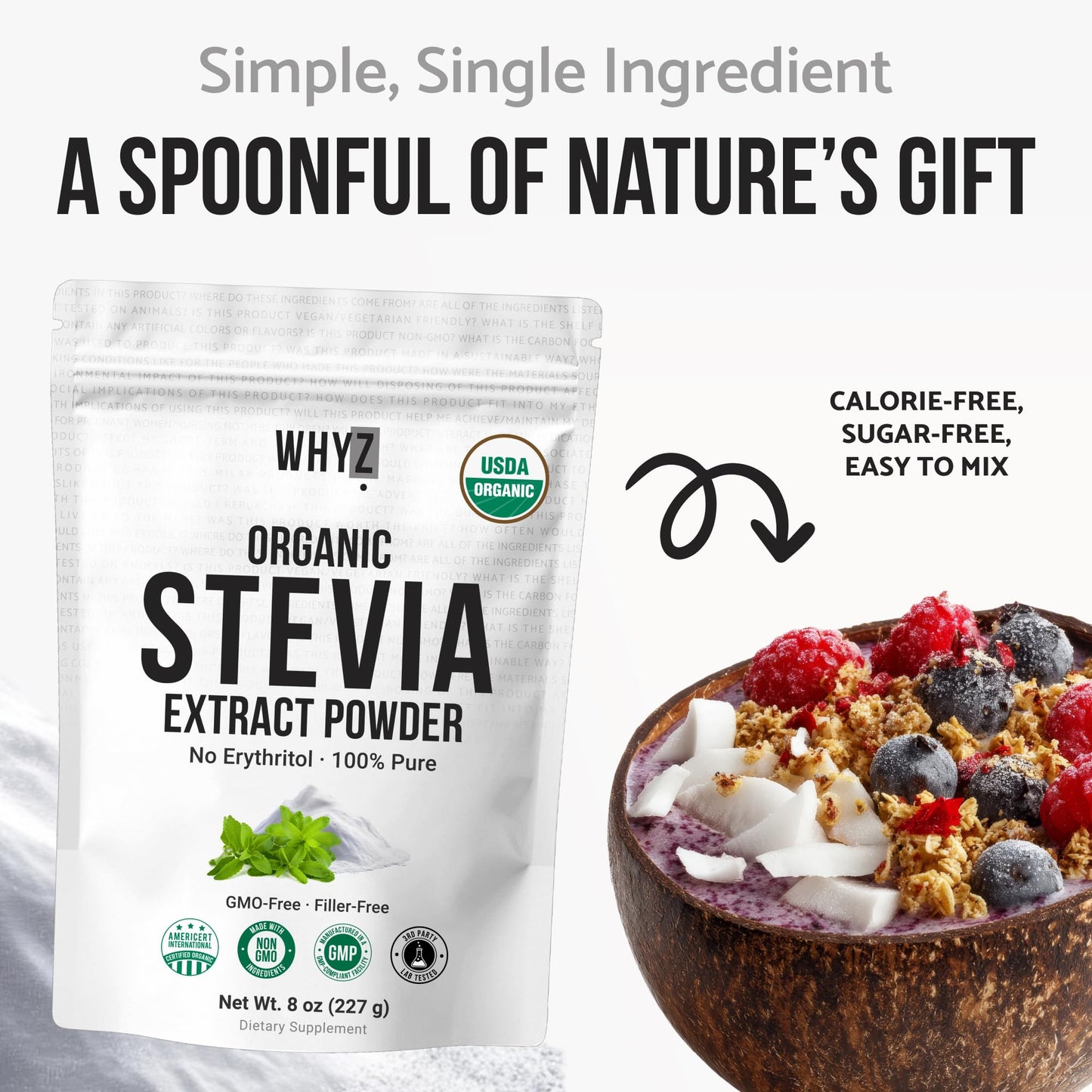 Organic Stevia Powder, 227g, Zero Calorie Pure Stevia Sweetener for Drinks, Powder for…