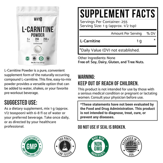 L-Carnitine Powder Unflavored Carnitine Supplement Amino Acid Powder for Nutrition and…