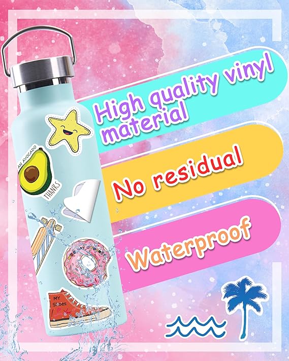 Bekayshad Stickers for Water Bottles, 100 Pack/PCS Cute Vsco Vinyl Aesthetic Waterproof Stickers Laptop Hydroflask Skateboard Computer Stickers for Teens Kids Girls