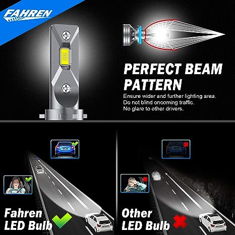 FAHREN H11/H8/H9 LED Headlight Bulbs, 60W 18000LM Ultra Bright LED Headlights Conversion Kit 6500K Cool White IP68 Waterproof, Pack of 2