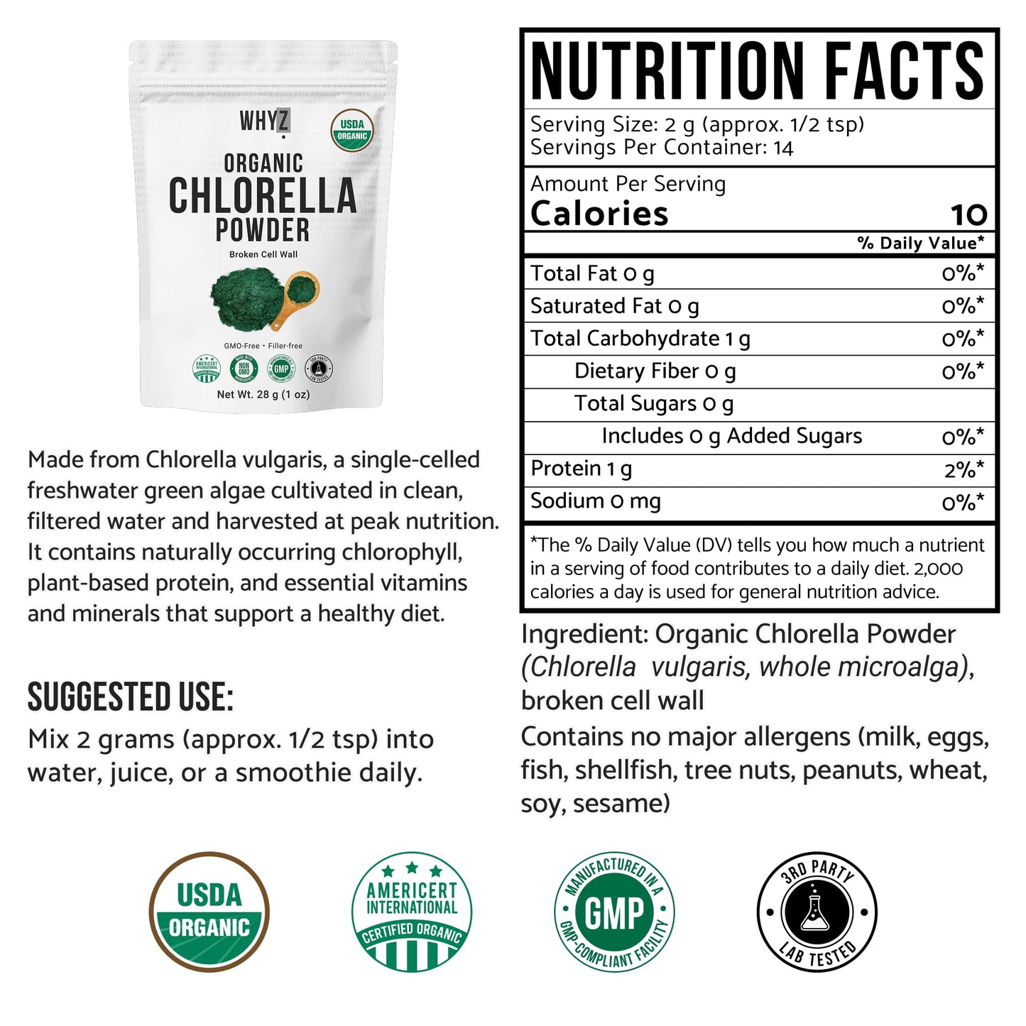 Organic Chlorella Powder, Raw, Premium Superfood Rich in Vegan Protein & Chlorophyll,…