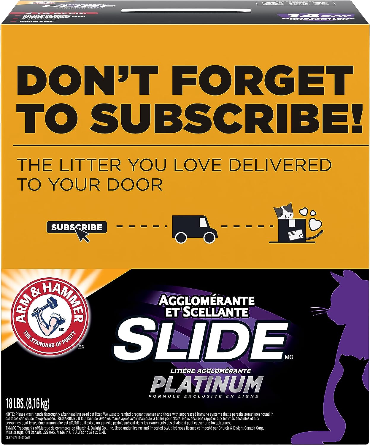 Arm Hammer SLIDE Platinum Multi-Cat Easy Clean-Up Clumping Cat Litter, 14 Days of Odor Control 18 lb
