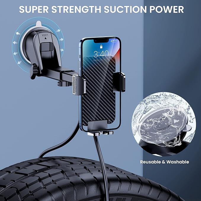 Car Phone Holder Mount [Bumpy Roads Friendly] Phone Mount for Car Dashboard Windshield Air Vent Universal Cell Phone Automobile Cradles Hands-Free Phone Stand for Car Fit iPhone Android Smartphones