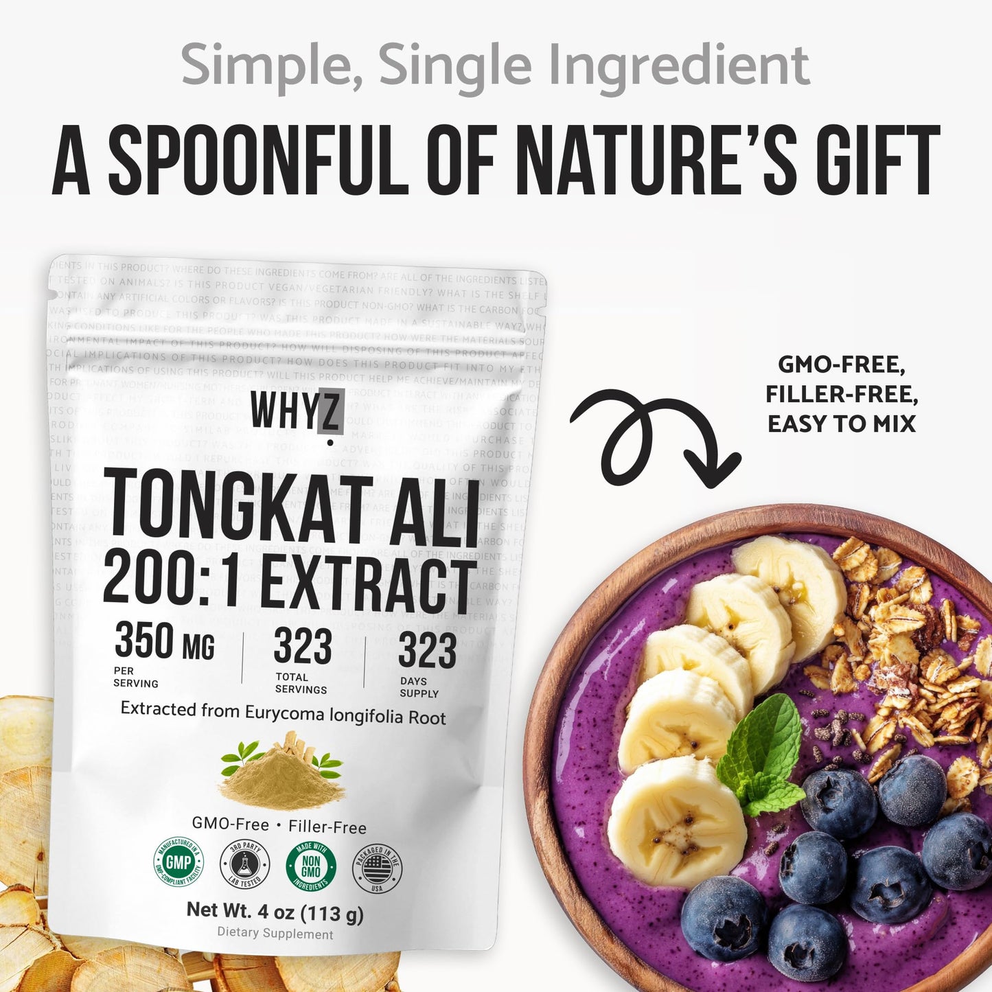 WHYZ Tongkat Ali Extract Powder, Pure Longjack 200:1 Extract Eurycoma longifolia,…