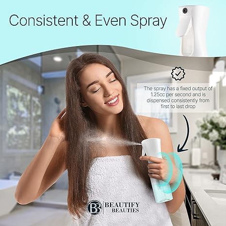 BeautifyBeauties Hair Spray Bottle – Ultra Fine Continuous Water Mister for Hairstyling, Cleaning, Plants, Misting & Skin Care (6.76 Ounce)