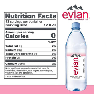 evian Natural Spring Water, Naturally Filtered Spring Water in Large Bottles, 33.81 Fl Oz (Pack of 12)