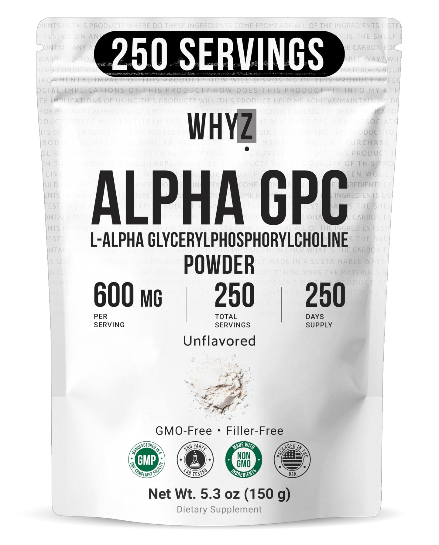 Alpha GPC Powder Alpha-Phosphorylcholine Choline Supplement Unflavored, Fine Powder for…