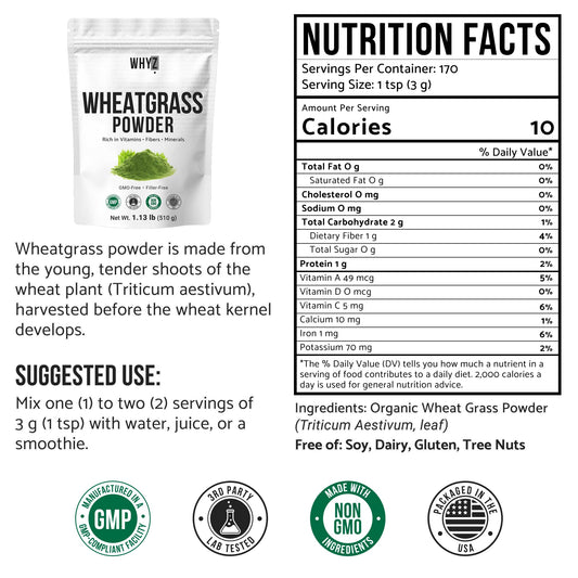 Wheatgrass Powder 100% Pure Whole-Leaf Wheatgrass Powder, Nutrient-Rich Green Wheat Grass…