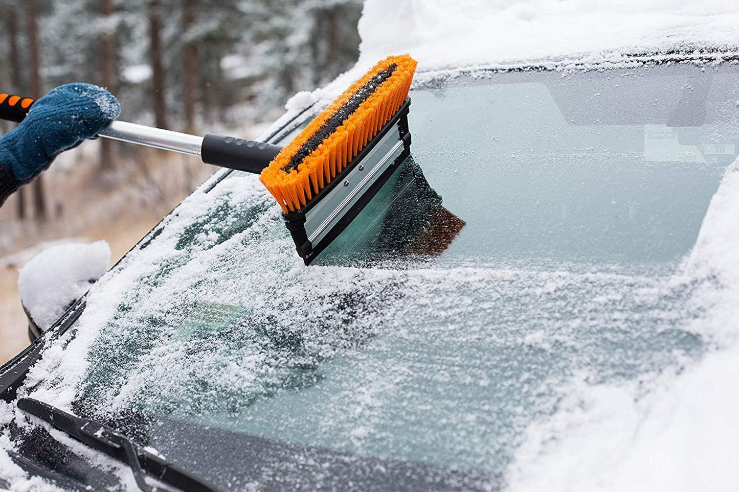 Snow MOOver 39" Extendable Snow Brush with Detachable Ice Scraper for Car | 11" Wide Squeegee & Bristle Head | Size: Car & SUV | Lightweight Aluminum Body with Ergonomic Grip | Windshield Paint Safe