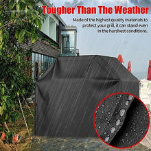 Load image into Gallery viewer, Grill Cover, BBQ Grill Cover, Waterproof, Weather Resistant, Rip-Proof, Anti-UV, Fade Resistant, with Hook-and-loop and Strap, Gas Grill Cover for Weber,Char Broil,Nexgrill Grills, etc. 58 inch, Black